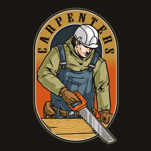 Craftsman sawing wooden board label vector image