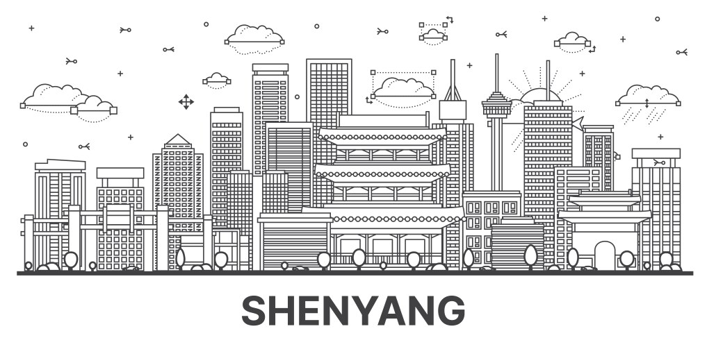 outline shenyang china city skyline with modern vector image