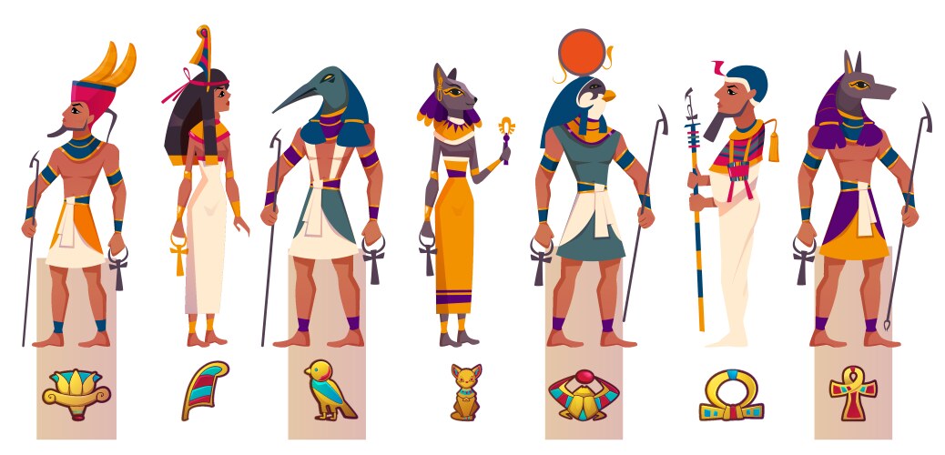 Set of ancient egyptian gods and goddesses vector image