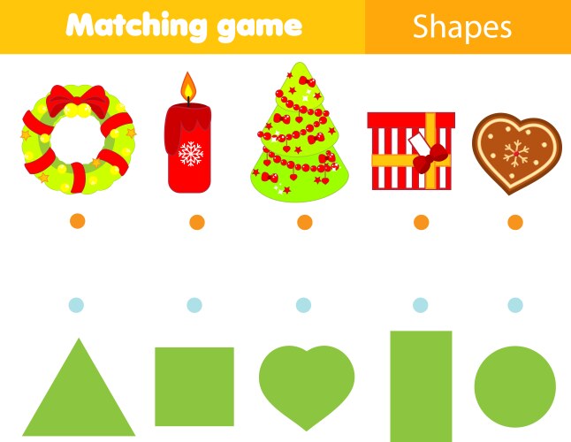 Shape matching game kids activity with christmas vector image