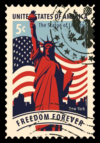 Statue of liberty in background nyc and flag vector image