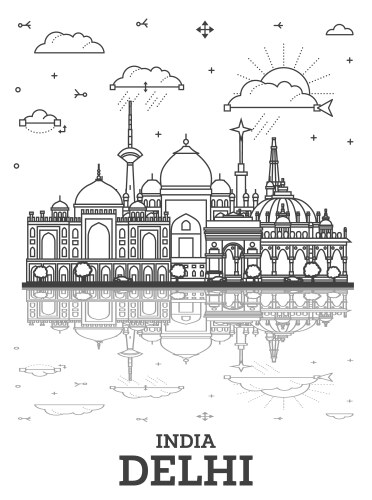 outline delhi india city skyline with historic vector image