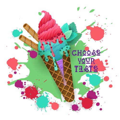 Ice cream cone colorful dessert icon choose your vector image