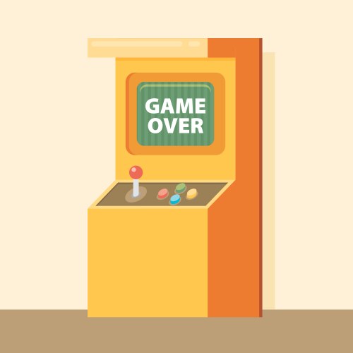 Retro arcade machine with game over message flat vector image