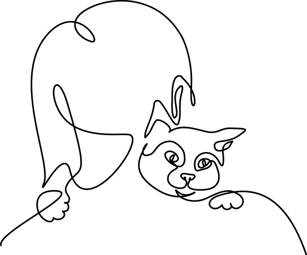 woman with cat continuous one line drawing vector image