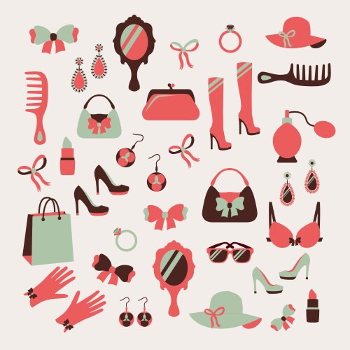 Woman accessories icons set vector image