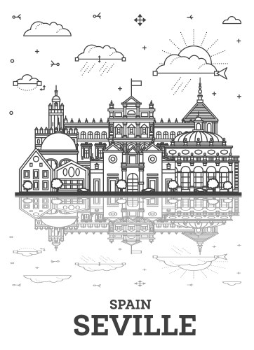 Outline seville spain city skyline with historic vector image