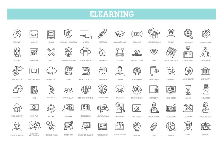 E-learning online education elements line vector image