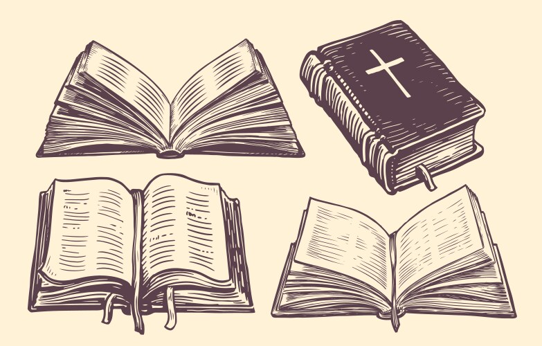 Holy bible with cross sketch hand drawn old book vector image