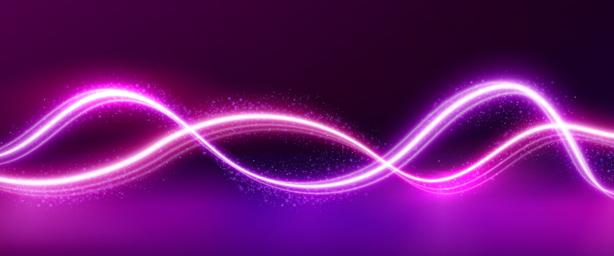 Two abstract pink neon wave lines vector image