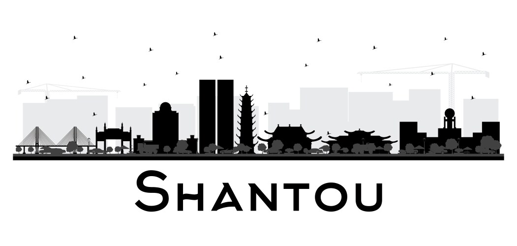 shantou china skyline black and white silhouette vector image