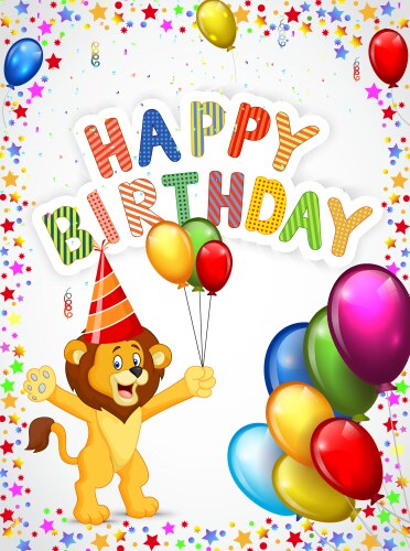 Birthday background with happy lion vector image