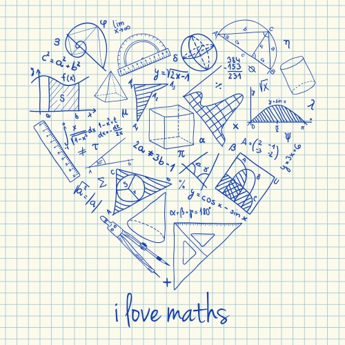 I love math doodles in heart vector image