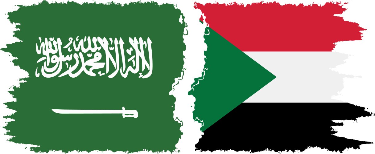 Sudan and saudi arabia grunge flags connection vector image