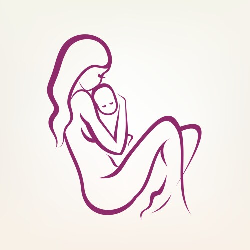 mom and baby stylized symbol outlined sketch vector image