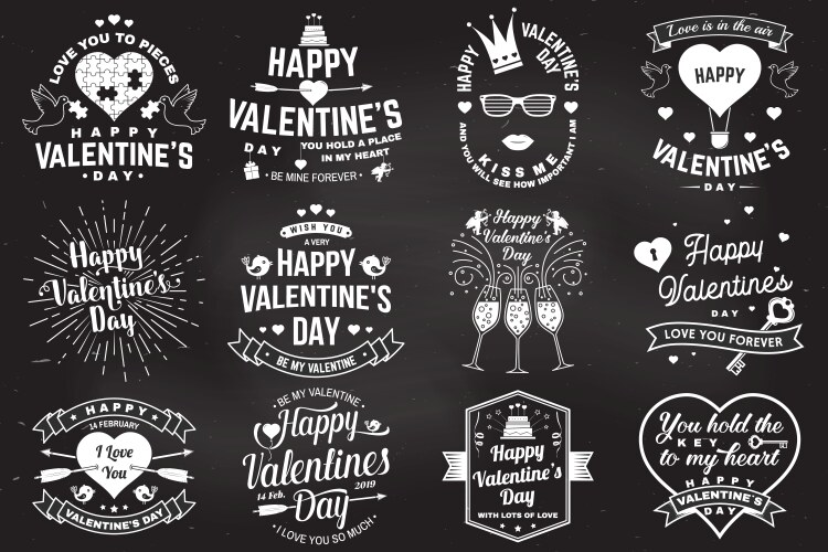 Set happy valentines day sign stamp card vector image