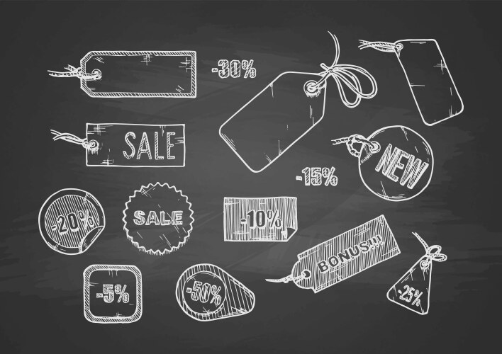 sale labels set on chalkboard vector image