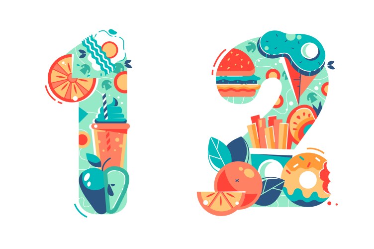 Summer seasonal numbers one two and twelve vector image