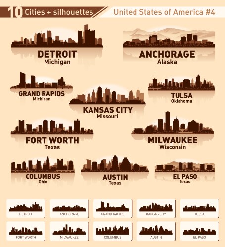 Skyline city set 10 cities of usa 4 vector image