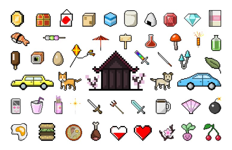 Set of pixel game icons vector image