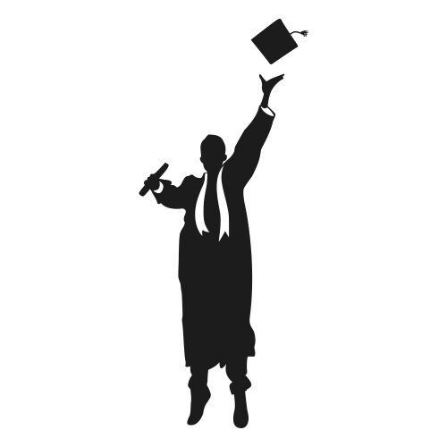 Jumping graduate throwing hat silhouette vector image