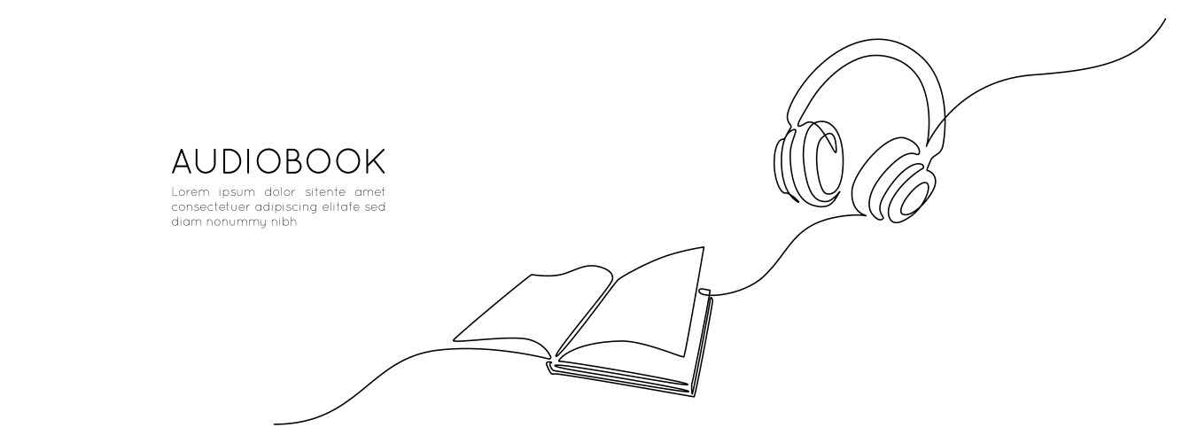 continuous one line drawing of audiobook online vector image