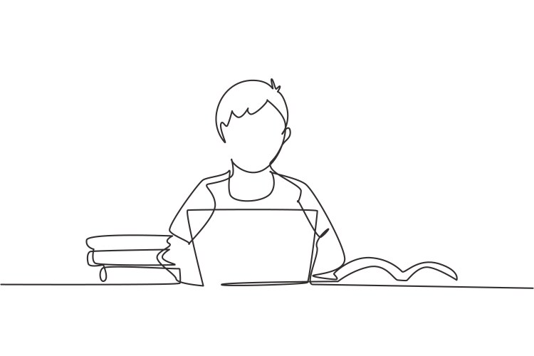 Single one line drawing young male studying vector image