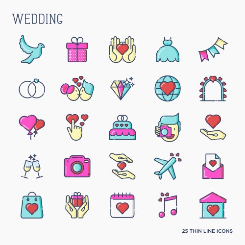 Set of wedding icons in line style for invitation vector image