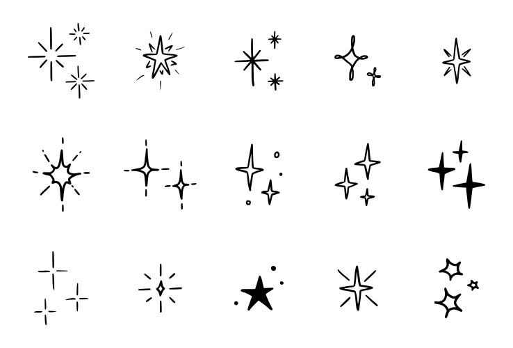 line star glitter shine of doodle set vector image