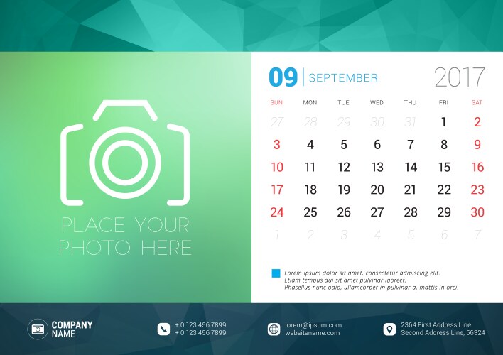 Desk calendar template for 2017 year september vector image