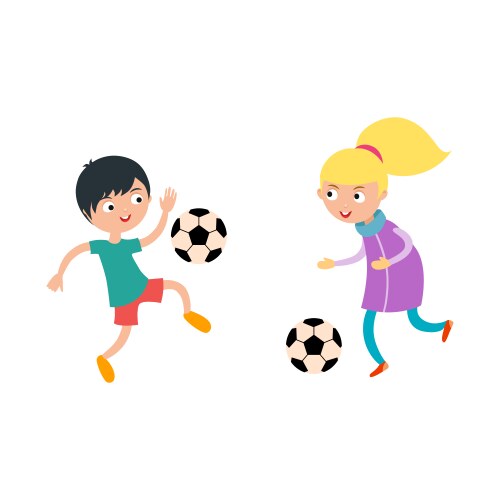 Young child boy and girl playing football vector image