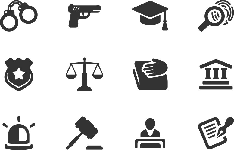 Set of justice and police icons vector image