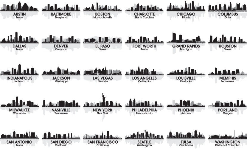 Incredible set of usa city skyline vector image