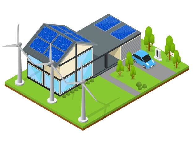 Green eco house isometric view vector image