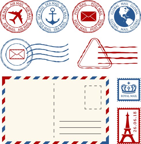 Post stamps marks and mail collection vector image