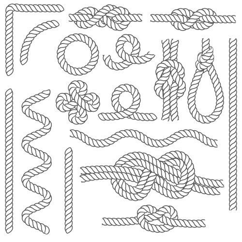 Rope knots borders black thin line icon set vector image