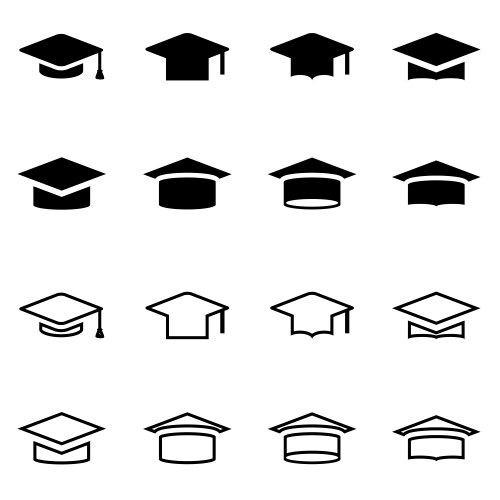 Black academic cap icon set vector image