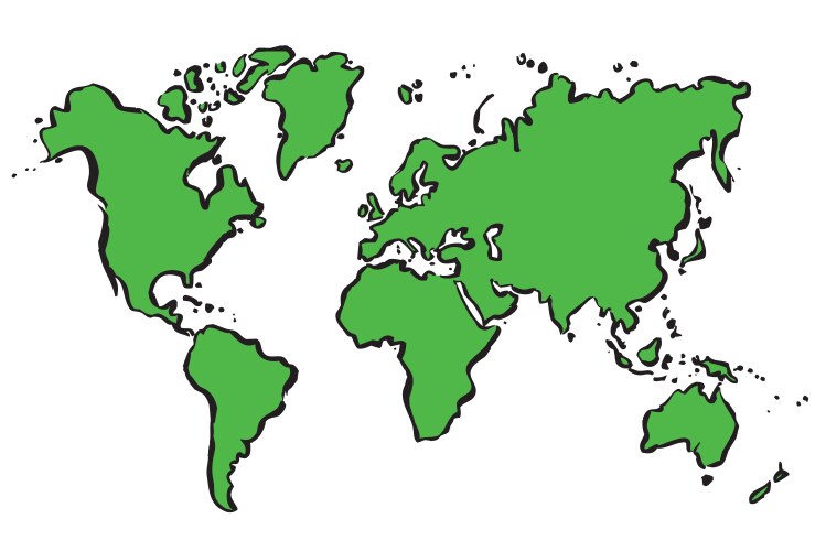 Green drawing map of the world vector image