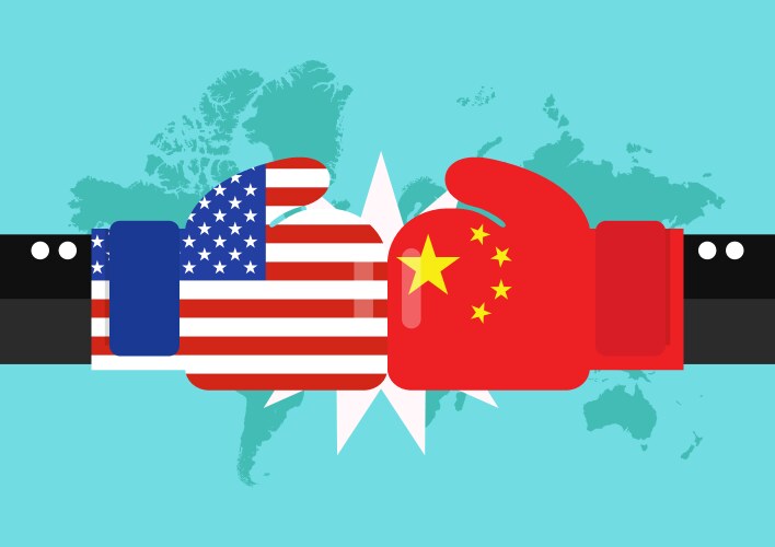 Conflict between usa and china with world map vector image