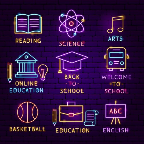 Education neon label set vector image