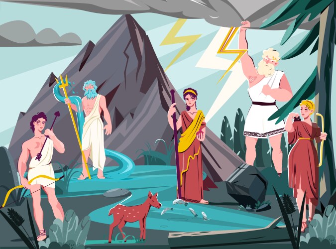 Olympian gods flat colored composition vector image