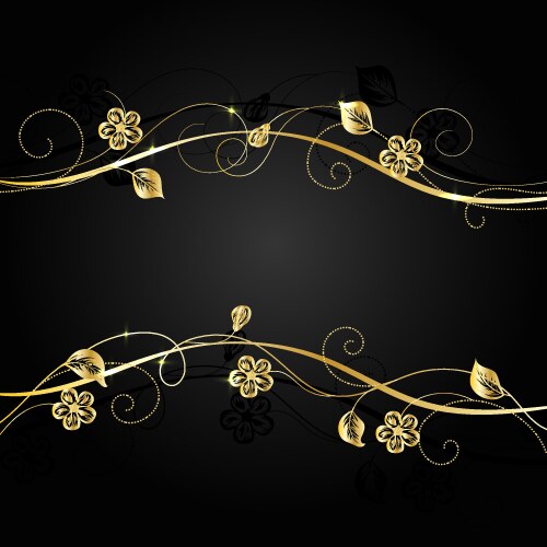 Gold flowers with shadow on dark background vector image