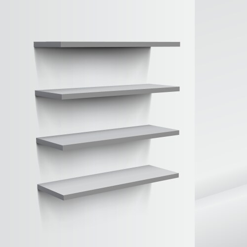 3d empty white shop shelf on wall vector image