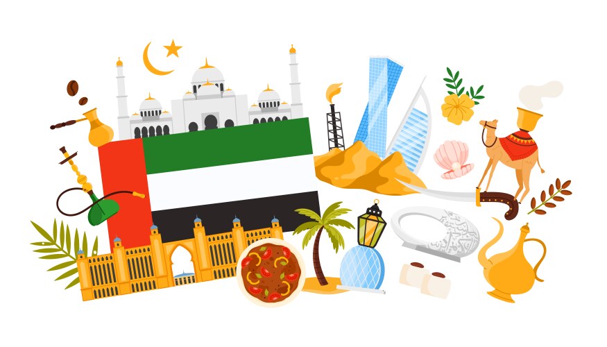 Travel to uae culture elements and famous vector image