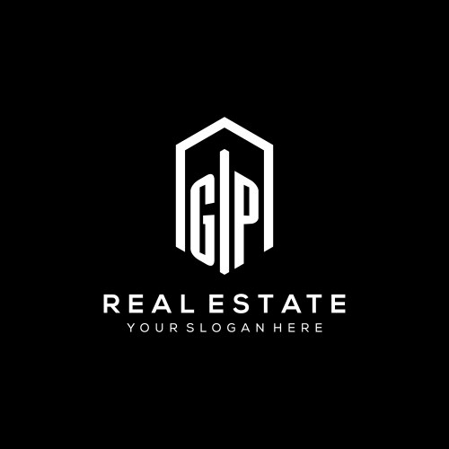 Letter gp logo for real estate with hexagon icon vector image