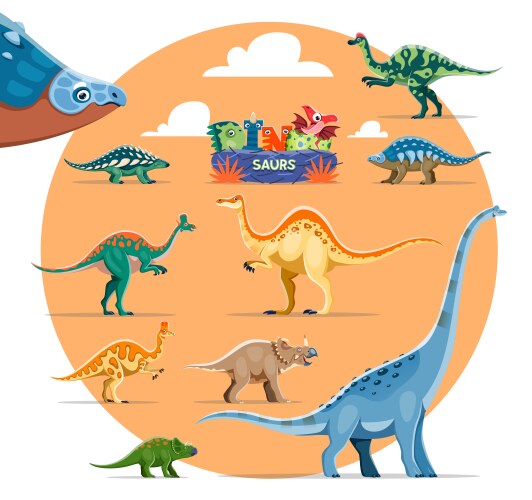 Cartoon dinosaurs comical characters collection vector image