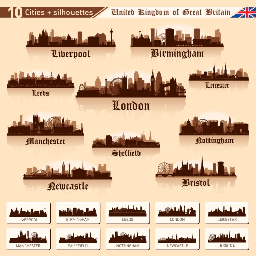 city skyline set 10 cities of great britain vector image