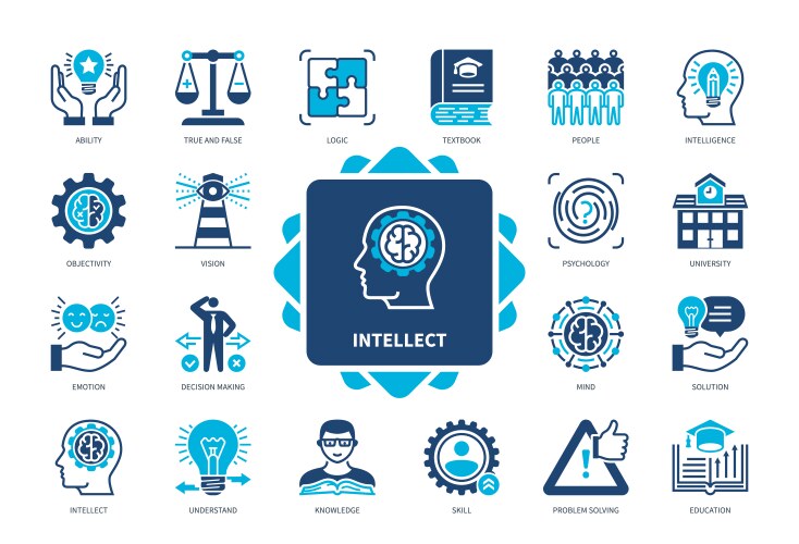 Intellect solid icon set vector image