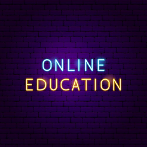 Online education text neon label vector image