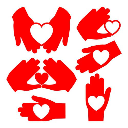 Hand helping in heart collection vector image